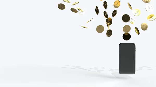 El móvil y monedas de oro 3d representación de contenido de negocios . —  Fotos de Stock
