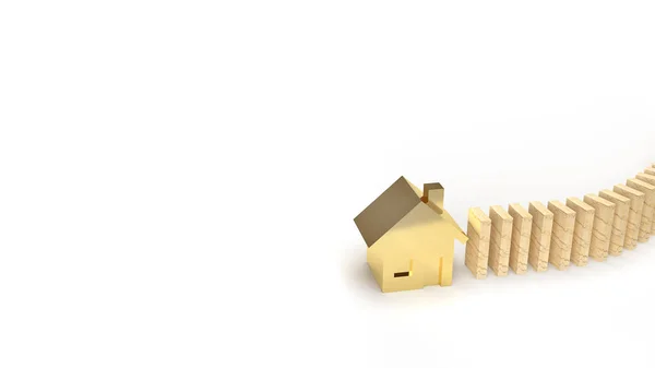 Le domino en bois et la maison d'or 3d rendu image abstraite pour p — Photo
