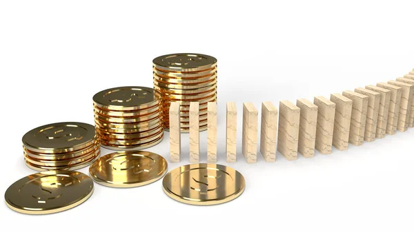 Wood domino and gold coin 3d rendering abstract image for busine — Stock Photo, Image