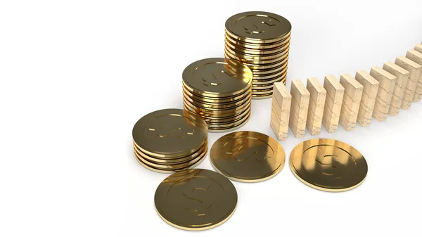 Wood domino and gold coin 3d rendering abstract image for busine — 스톡 사진