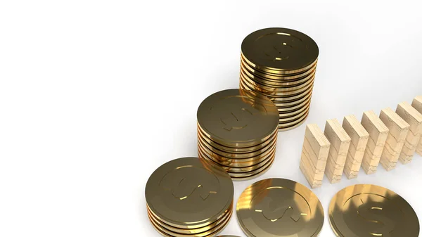Wood domino and gold coin 3d rendering abstract image for busine — 스톡 사진