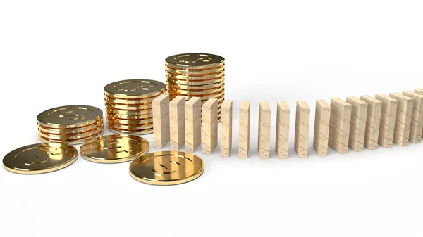 Wood domino and gold coin 3d rendering abstract image for busine — 스톡 사진