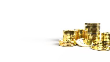 Altın madeni paralar grubu 3D işletim sistemi için beyaz arkaplan
