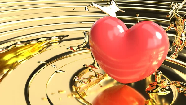 Le coeur rouge sur liquide d'or pour 14 Février Saint Valentin c — Photo