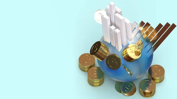 地球のコインの上に構築されビジネス・コンのための3Dレンダリング — ストック写真