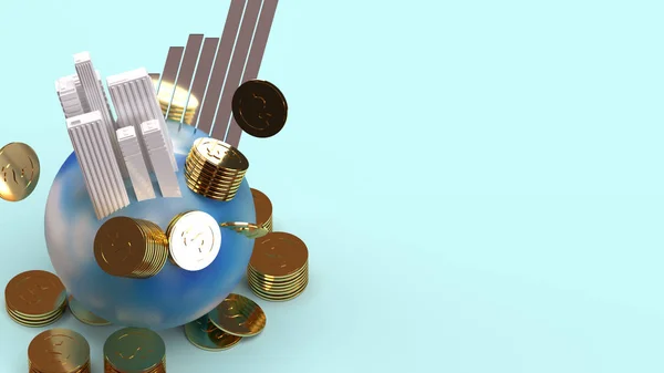 Строительство на земных монетах и график 3D рендеринга для бизнес-мошенничества — стоковое фото