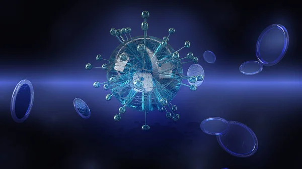 黑暗中的病毒3D渲染，用于医药和医疗保健c — 图库照片