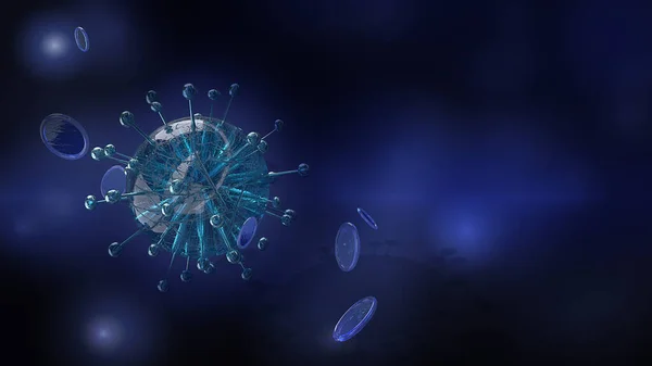 Koyu tonda virüs. İlaç ve sağlık hizmetleri için 3D.