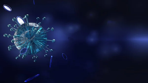 Wirus w ciemnym tonie 3d renderowania dla medycyny i opieki zdrowotnej c — Zdjęcie stockowe