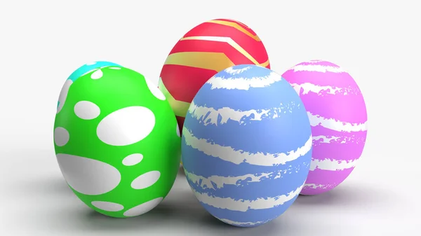 Uova di Pasqua su sfondo bianco rendering 3d per conten vacanza — Foto Stock