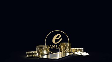 The mobile symbol e wallet  and gold coins for e business concep