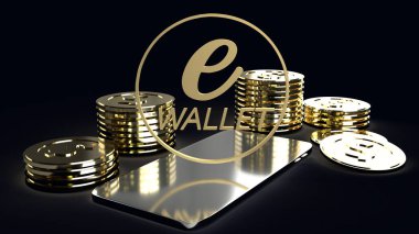 The mobile symbol e wallet  and gold coins for e business concep