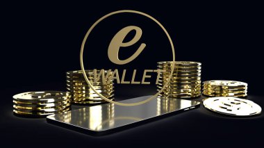 The mobile symbol e wallet  and gold coins for e business concep
