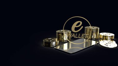 The mobile symbol e wallet  and gold coins for e business concep