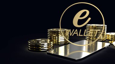 The mobile symbol e wallet  and gold coins for e business concep
