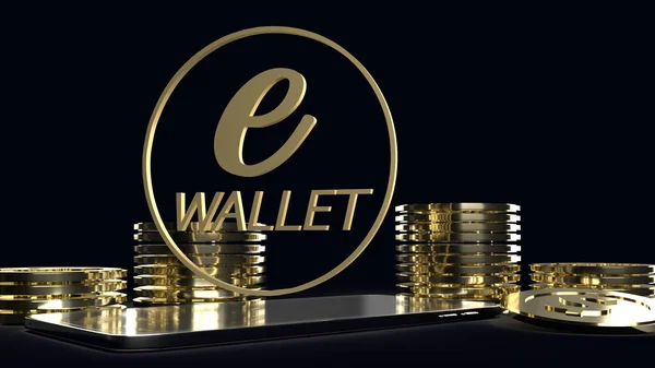 De mobiele symbool e portemonnee en gouden munten voor e-business concep — Stockfoto