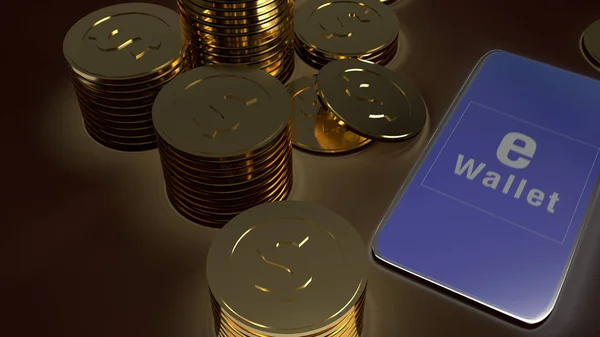 Mobilní symbol e peněženka a zlaté mince pro e business konkep — Stock fotografie