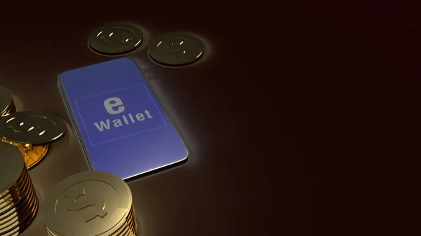 The mobile symbol e wallet  and gold coins for e business concep — Stockfoto