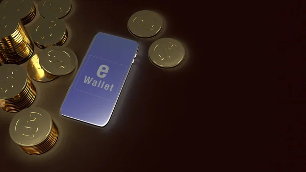 The mobile symbol e wallet  and gold coins for e business concep — ストック写真
