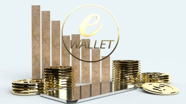 Cep telefonu sembolü, cüzdan ve altın sikkeler e bu için 3d biçimlendirme