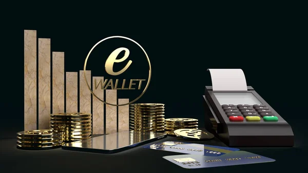 O símbolo móvel e carteira e moedas de ouro 3d renderização para e bu — Fotografia de Stock