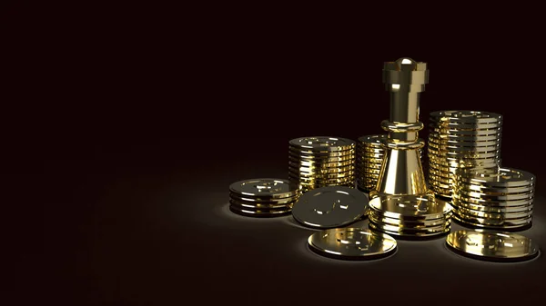 골드 체스와 동전 추상 이미지 3D 렌더링 for business Co. — 스톡 사진
