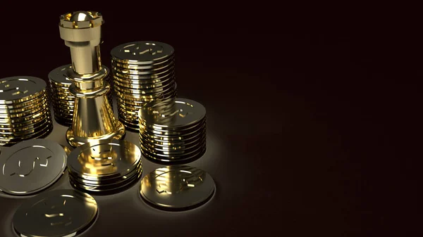 Złoty szachy i monety abstrakcyjny obraz 3d renderowania dla biznesu — Zdjęcie stockowe