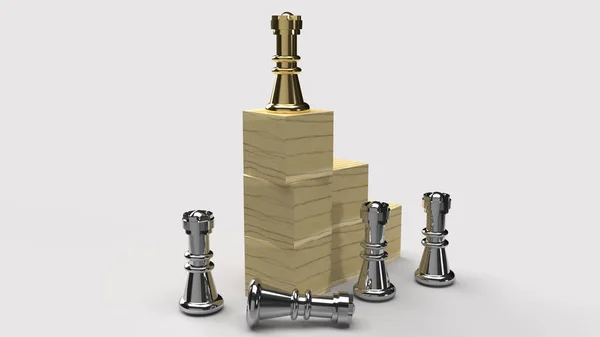 Chess and wood cube 3d rendering  for business content. — Stock Photo, Image