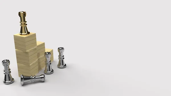 Chess and wood cube 3d rendering  for business content. — Stock Photo, Image