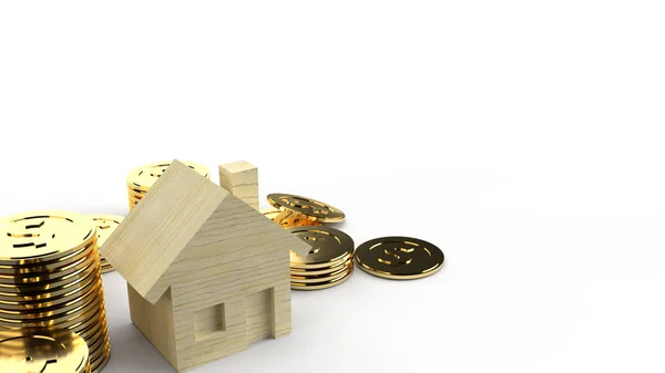 Деревянные Домашние Игрушки Золотые Монеты Рендеринг Бизнес Контента — стоковое фото