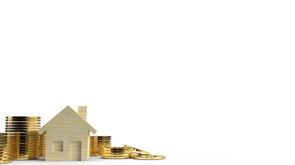 Деревянные Домашние Игрушки Золотые Монеты Рендеринг Бизнес Контента — стоковое фото