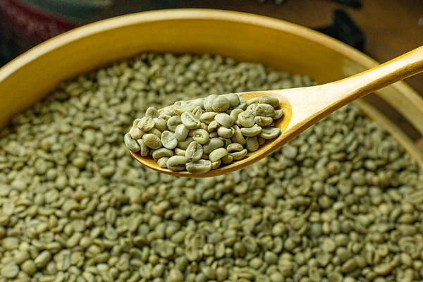 Grönt Kaffe Närbild För Mat Innehåll — Stockfoto