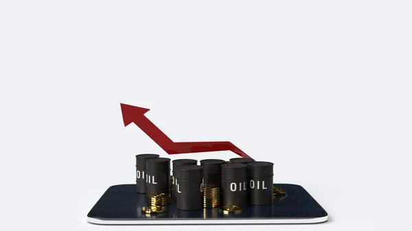 Der Rote Pfeil Zeigt Nach Oben Und Öltanks Rendering Bild — Stockfoto