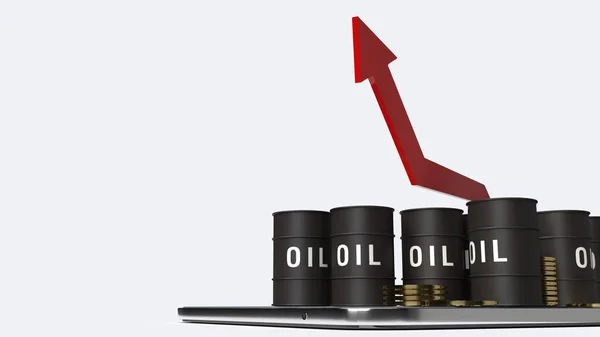 Красная Стрела Указывает Вверх Нефтяные Резервуары Рендеринг Изображения Нефтегазового Бизнеса — стоковое фото