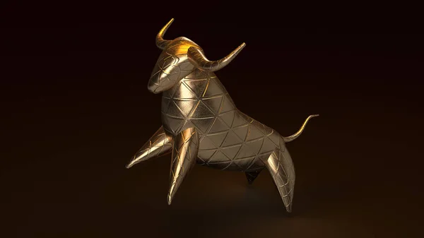 The bull gold  3d rendering in dark tone for business content.