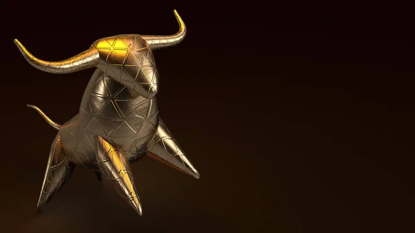 The bull gold  3d rendering in dark tone for business content.