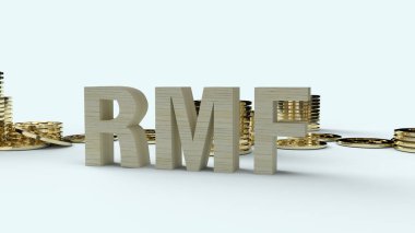 Ahşap metin rmf ve altın sikkeler iş içeriği için 3d hazırlanır.