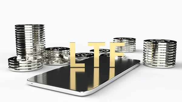 モバイルおよび金貨のLtfビジネスコンテンツの3Dレンダリング — ストック写真