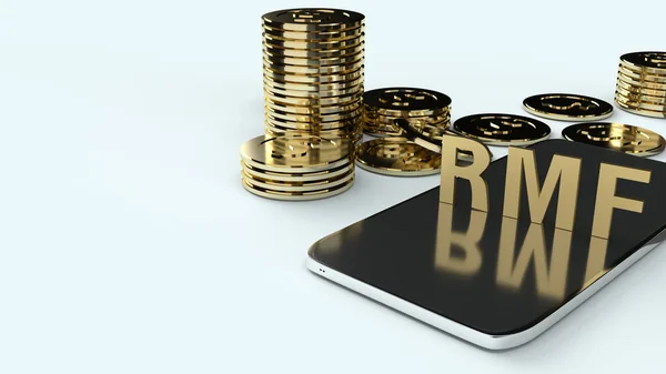 モバイルおよびゴールドコインのRmfビジネスコンテンツの3Dレンダリング — ストック写真