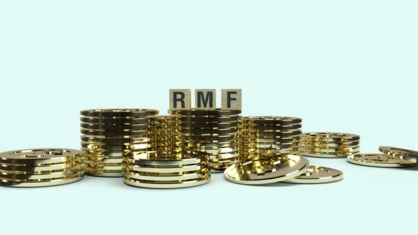 Texto Rmf Cubo Madera Monedas Representación Para Contenido Negocios — Foto de Stock