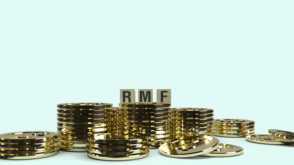 Den Rmf Text Trä Kub Och Mynt Rendering För Business — Stockfoto