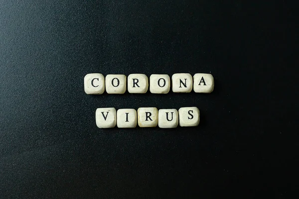 Cubo Madera Del Virus Corona Sobre Fondo Negro Para Contenido — Foto de Stock