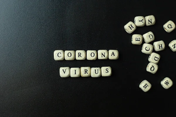 Cube Bois Virus Corona Sur Fond Noir Pour Contenu Médical — Photo