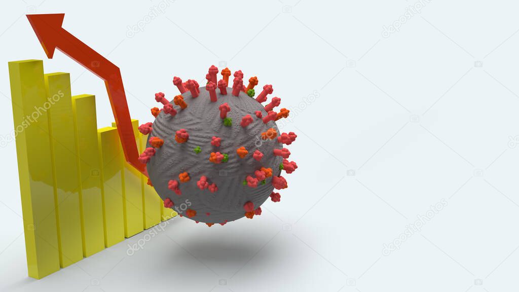 The virus and chart on white background 3d rendering for medicine application content.