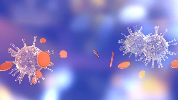 The covid 19  virus 3d rendering blue tone  for medical content.