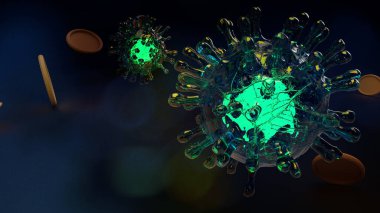 Tıbbi içerik için hazırlanan covid 19 virüs mikroorganizması 3D.