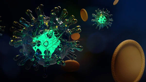 Den Covid Virus Mikroorganism Rendering För Medicinskt Innehåll — Stockfoto