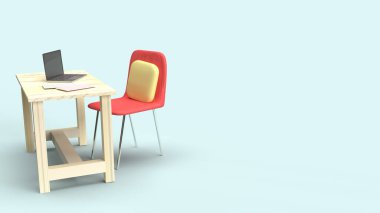 Masa çalışması istasyonu ev içeriğinden iş için 3D görüntüleme.