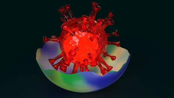 世界上的病毒破解3D渲染为医学内容 — 图库照片