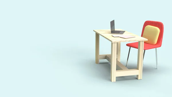 The table work station  3d rendering for work from home content.
